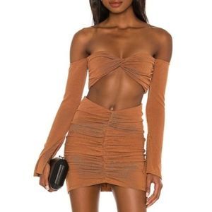 NWT NBD Bonney Pinstriped Jersey Ruched Mini Skirt XL